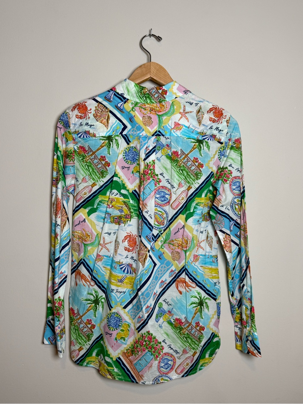 Talbots Coastal Print Button Front Shirt & Wide Leg Pants Set Size Medium - Picture 3 of 16